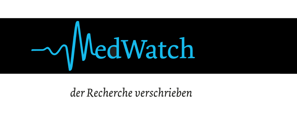 Logo MedWatch. Das M erinnert an ein Kardiogramm.